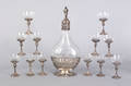 German silver and etched glass liquor set late 19th c
