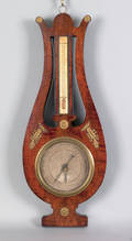 French walnut lyre form barometer ca 1830