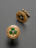Pair of 1963 World Champion Boston Celtics 10kt Gold Diamond and Enameled Cuff Links