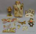 Five Christmas and Five Valentine Chromolithograph Diecut Paper Greeting Cards and Decorations