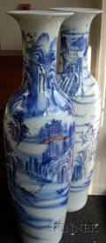 Pair of Chinese Export Porcelain Handpainted Landscape Decorated Palace Floor Vases