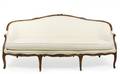 Louis XV Provincial Walnut Settee w Beige Fabric