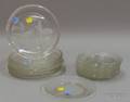 Set of Six Etched Colorless Glass Plates and Ten Etched Underplates