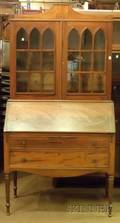 Federalstyle Glazed Inlaid Mahogany Slantlid DeskBookcase