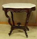 Victorian White Marble Turtletop Walnut Occasional Table
