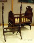 Victorian Eastlaketype Walnut Platform Rocking Cradle and a Victorian Maple Cheval Mirror Base