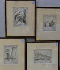 Lot of Four Framed Etchings of Downtown Providence Rhode Island by Lester G Hornby American 18821956