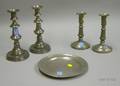 Two Pairs of Pewter Candlesticks and a Danforth Pewter Plate