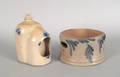 Stoneware bird feeder and a spittoon 19th c