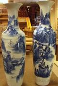 Near Pair of Blue and White Bottleform Palace Vases