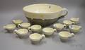 Phyllis Lester Glazed Art Pottery Figural Oversized Teacup Punchbowl and a Set of Twelve Matching Cups