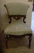 Victorian Upholstered Ebonized Wooden Parlor Chair