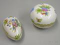 Herend Handpainted Floral and Butterfly Pattern Porcelain Eggform Box and a Domed Box
