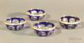 Set of French Silver Rimmed Blue Flashed and Colorless Glass Dessert Bowls
