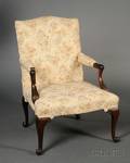 Continental Carved Mahogany Library Chair