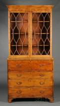 Late Georgian Carved and Inlaid Mahogany Bureau Bookcase