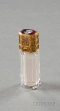 Fine French Gold Enamel and Colorless Glass Scent Bottle in Fitted Case