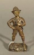 Henri Fugere French 18721944 Bronze Figure of a Boy with Pipe