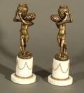 Pair of Modern Bronze and Alabaster Figural Candlesticks