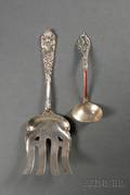 Two Dominick  Haff Sterling and Enamel Flatware Serving Pieces