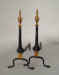 Pair of brass and wrought iron knife blade andirons late 18th c