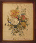 English silk on silk embroidered floral picture