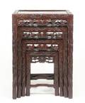 Nest of 4 Chinese Carved  Stained Wood Tables