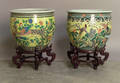 Pair of Chinese export porcelain cache pots on stand