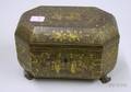 Chinese Export Gilt Decorated Black Lacquer Footed Tea Caddy