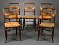 Set of Twelve Classical Grained and Gilt Stencil Decorated Fancy Side Chairs with Woven Rush Seats