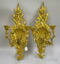 Pair of Italian Rococostyle Carved Giltwood and Metal TwoLight Wall Sconces