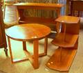Mission Book Table Midcentury Pine ThreeTier Stand and a Deco Circular Birch Low Table