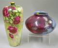 Two Handpainted Rose Decorated Porcelain Vases