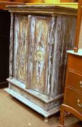 Country Bluepainted Carved Wooden TwoDoor Cabinet