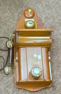 Scandinavian Wooden and Grain Painted Metal Wall Telephone