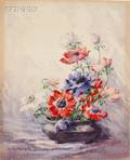 Polly Nordell American 18761956 Floral Still Life in Red and Purple