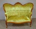 Victorian Tufted Velvet Upholstered Carved Walnut Settee