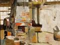 William James Flynn American 20th Century Industrial Interior Scene Possibly a Potters Studio