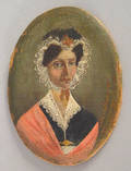 Miniature oval oil on canvas portrait of a woman dated 1827