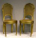 Pair of Louis XVI Style Caned Carved Giltwood Side Chairs
