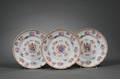 Set of Seven Samson Gilt and Handpainted Armorial and Floral Enamel Decorated Porcelain Plates