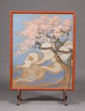 Painted Scenic Paper and Wooden Firescreen