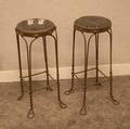 Pair of Ice Cream Parlor Wire Stools with Cowboy Boot Leatherinset Seats