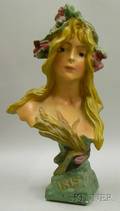 Painted Plaster Art Nouveau Bust of Iris