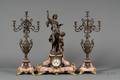 Threepiece Louis XVXVI Style Marble and Patinated Metal Clock Garniture