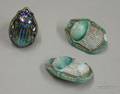 Pair of Modern Egyptian Revival Ceramic Scarab Earclips and a Silver and Iridescent Glass Scarab Ring