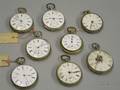 Eight Swiss Open Face Lepine Keywind Pocket Watches
