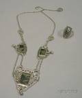 Silver and Moss Agate Necklace and Similar Ring