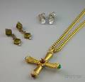 Givenchy Costume Cross Pendant Necklace and Two Pairs of Costume Earrings