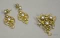 14kt Gold Diamond and Pearl PendantBrooch and Earrings Suite